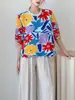 Directamente del fabricante: Blusas de Manga Tres Cuartos para Mujer Tallas Grandes que Cubren el Cuerpo y Te Hacen Ver Más Delgada, con un Diseño de Estampado Vintage, Camiseta Versátil Estilo Issey Miyake