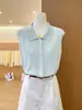 Chaleco de Punto Blanco con Cuello Polo para Mujer, Ropa de Abrigo de Verano, Corte Ajustado, Favorecedor, Espalda Cruzada, Top Corto