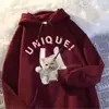 Sudadera con Capucha Otoño/Invierno 2025 Estilo Europeo y Americano Vintage Estampado de Gato Parte Superior Resistente de Corte Holgado