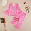 Conjunto de Pijama para Niñas de Estilo Nuevo Transfronterizo Europeo y Americano Estampado Digital Felpa Manga Larga Pantalón Largo Ropa Casual para Niños Ropa para el Hogar