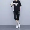 550#200kg plus size fato esportivo feminino verão novo menina cheinha solto manga curta calça cropped casual conjunto de duas peças