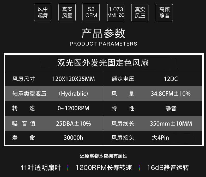 续航战车双光圈12CM机箱风扇