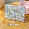 Bolsa de Moedas Transparente de Pvc com Estampa Bolsa para Cartões Cosméticos Bolsa para Cartão de Ônibus Bolsa para Fones de Ouvido Bolsa para Pendurar Chaves Bolsa para Cartões com Margarida Laser