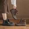 Botines Gruesos de Cuero Genuino Platino Otoño e Invierno Nuevos para Mujer Botas Cálidas Retro Forradas de Lana para Pies Anchos Gruesos Talla Grande