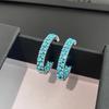 Pendientes Únicos de Hielo Azul Brillante Diseño Coreano de Nicho Pendientes Circulares Personalizados de Alta Gama Pendientes Blancos para Mujer