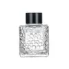 Botella de Vidrio con Relieve para Aromaterapia de Amazon Transfronterizo 100ml Difusor Cuadrado Botella Vacía Rattan sin Llama Botella de Perfume para Aromaterapia