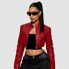 Artículos en Stock Transfronterizos: Chaqueta Corta de Cuero PU Bloque de Color que Muestra la Cintura para Mujer, Estilo Biker 'Hot Girl', Personalizable Bajo Pedido