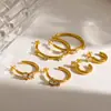 Pendientes Minimalistas Grandes en Forma de C de Acero Inoxidable Transfronterizos con un Toque de Lujo Ligero y Gama Alta, Incrustados con Diamantes y Circonita, Pendientes de Aro de Acero de Titanio Que No Se Desvanecen