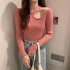 Camisa de punto con base irregular francesa para chica sexy, primavera y otoño, diseño interior de nicho para mujer, top corto con clavícula
