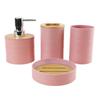 Cubierta de bambú de veta cruzada juego de cuatro piezas de plástico para lavado de baño fabricantes venta al por mayor almacenamiento de baño estante para lavar juego de porta cepillos de dientes