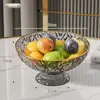 Plato de frutas de lujo ligero, nuevo, de aspecto elegante, con patrón de diamantes, plato de dulces, para sala de estar, mesa de centro, aperitivos, frutas secas, pata alta, escurridor