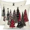 Funda de Almohada Navideña Nueva Coche Pino Copo de Nieve Bola de Navidad Estampado de Lino Decoración de Habitación Cojín de Sofá