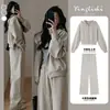 Sudadera Casual de Otoño e Invierno, Conjunto Deportivo para Mujer, Moda Estilo Hong Kong, Pantalones de Pierna Ancha Adelgazantes y Rejuvenecedores, Conjunto de Dos Piezas con Capucha para Correr, Moderno