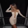 Vestido de noche con hombros descubiertos y malla hueca sexy con plisado y diamantes de imitación para primavera y verano, transfronterizo de Europa y Estados Unidos