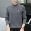 Gola alta de veludo dupla face, top quente para outono e inverno, camiseta de manga comprida, camada interna slim masculina, forrado com fleece, gola média, casaco de outono
