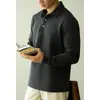 Camisa Polo de Peso Pesado de Doble Cara con Capa de Aire y Mangas Largas para Hombre Primavera 2025 Cuello Solapa Casual de Negocios Ropa de Trabajo Camiseta