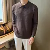 Suéter Masculino Estilo Old Money com Gola Henley, Malha Luxuosa e Sofisticada de Manga Longa para Negócios para Primavera, Outono e Inverno, Atacado de Fábrica Transfronteiriça