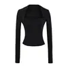 Blusa Picante Estilo Francês Falsa de Duas Peças com Manga Longa para Mulheres, Outono e Inverno 2025, Slim Fit, Ombro a Ombro, Camiseta Base Curta Interna