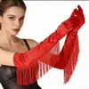 Guantes Largos de Satén con Borlas Cruzadas Europeos y Americanos Accesorios para Ropa de Performance de Baile Latino y Jazz Guantes de Satén para Boda