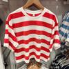 Estilo de Chica Caliente Japonesa 2244 Verano Corta T Casual Rayada Cuello Redondo Camiseta Moda Colorida Holgada Manga Corta 471565