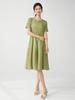 Falda Miyake Vestido de Verano para Mujer Falda de Capullo de Flor Lujo Ligero Gama Alta Cuello Redondo Manga Corta Elegante Ajuste a la Cintura Falda de Longitud Media