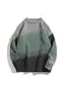 Suéter de Punto de Color Contrastante Degradado Retro de Manga Larga para Hombre Invierno 2025 Nuevo Cuello Redondo Cálido Suave Tejido tipo cera Top Interior