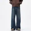 Jeans de Sarja Lavada Americana Vintage Cleanfit da Coleção Primavera para Homens, Corte Reto, Estilo Casual, Desgastado, Calça Longa de Caimento Solto