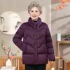 Casaco Retro de Mãe Novo Outono Inverno Jaqueta de Penas e Algodão com Veludo Quente Bordado Roupas de Algodão Tamanho Grande Roupas para Idosos