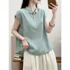 Camiseta sin mangas de color liso con solapa para mujer, Nuevo diseño de verano con un look juvenil, Suéter casual versátil con botones