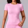 Camiseta Deportiva de Manga Corta de Color Sólido de Doble Cara Cepillada Ajustada Yize Transfronteriza para Deporte Running Fitness Yoga Top Mujer