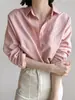 Camisa Rosa de Linho de Manga Longa para Mulheres 26 Verão Estilo Fino Roupa de Trabalho Solta Casual Top Elegante de Algodão e Linho