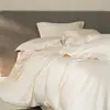 Juego de cuatro piezas de sábanas y funda de edredón de algodón de fibra larga 100% algodón, color sólido, juego de ropa de cama de alta gama, lujoso y elegante 4