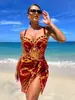 Nuevo Traje de Baño de una Pieza Europeo y Americano 2025, Conjunto de Dos Piezas Cruzado con Estampado Femenino para Cubrir Bikini, Bikini de Exportación