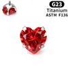 Aretes de tachuela para la cabeza de titanio puro F136 con tachuelas incrustadas de circonita en forma de corazón, tachuelas para el cartílago de la oreja, accesorios de aleación de titanio G23 con rosca externa para reemplazar la cabeza