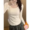 Camiseta Básica de Terciopelo con Cuello Cuadrado para Mujer en Otoño e Invierno, Camiseta Corta Gruesa y Forrada de Polar para Chicas Atrevidas, Aspecto Adelgazante y Top Cálido