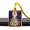 Acero de Titanio Pintado a Mano Oro Arena Mineral Thangka Colgante Ocho Santos Protectores Buda de Nacimiento Colgante de Buda Portátil Collar Venta al por Mayor