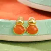 Yuebao Jewelry Plata de Ley S925 Chapado en Oro Rojo Agua Rojo Sur Moda Lujo Ligero Simples Pendientes de Cara de Huevo Pendientes Elegantes Versátiles