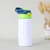 Botella de agua térmica de acero inoxidable para niños de 12 oz con tapa de apertura de un solo toque, tapa y patrón personalizado