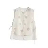 Colete de Seda Retro Estilo Chinês Novo Redutor de Idade com Contas para Mulheres de Meia-Idade, Top Fino em Malha para o Verão, Qualidade Garantida