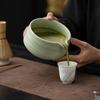 Juego de Cuatro Piezas de Matcha de Horno Ru: Ceremonia del Té de la Dinastía Song con Tazón de Té con Pitorro, Accesorios de Té de Cerámica, Batidor de Té y Pincel de Té