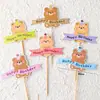 Estilo INS Coreano Lindo Decoración de Pastel Oso de Dibujos Animados Tarjeta de Feliz Cumpleaños Flor Sonriente Enchufe Vestir