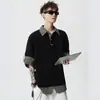 Polo de Verano Dos Piezas Empalmado de Manga Corta para Hombre, Diseño Holgado Estilo Americano, Camiseta Casual para Pareja