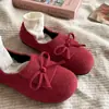 Sapatos de Algodão Femininos Relaxados para Outono e Inverno com Laço, Estilo Slip-On, Forrados com Lã, Cor Protetora, Modernos, Artísticos, Retrô, Sapatos Birkenstock para Mulheres