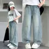 Jeans de Tencel de Verano para Niñas 2026 Nuevo Elegante Pantalones Curvos Estilo Primavera y Otoño para Niñas Grandes Pantalones de Pierna Ancha para Niños