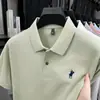 Camisa Polo de Algodón Puro de Manga Corta con Cuello para Hombre Verano 2025 Nueva Camiseta de Negocios de Color Sólido para Hombres de Mediana Edad