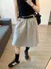 Awncoat Vem com um Cinto, Saia Evasê de Tencel para Mulheres, Novo Estilo de Verão, Comprimento Médio, Cobre o Quadril, Saia Emagrecedora