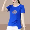 2026 Nuevo Modelo Camiseta de Manga Corta para Mujer de Comercio Exterior, Corte Holgado, Tallas Grandes, Adelgazante, Cubre Vientre, Top Estampado de Media Manga