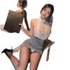 Lencería Sexy para Mujeres con un Estilo de Secretaria Puro y Apasionado, Presentando Ropa de Dormir de Encaje Calado y un Conjunto de Falda Bodycon