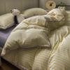 Conjunto de cama de algodão lavado simples escandinavo de quatro peças, colcha listrada de algodão puro, lençóis, conjunto de cama de três peças
