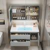 Nuevo Estilo Panel de Puerta de Roble Mesa de Lavado Combinación Lavabo Lavabo para Baño Crema Gabinete de Baño Integrado Lavabo